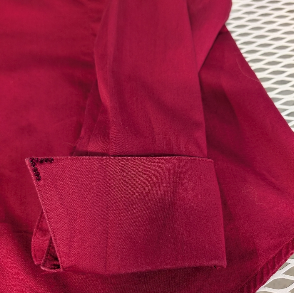 CR RANCHWEAR Long Sleeve Button-Up Shirt in Deep Berry With Tiny Crystal Sz L - Picture 9 of 11